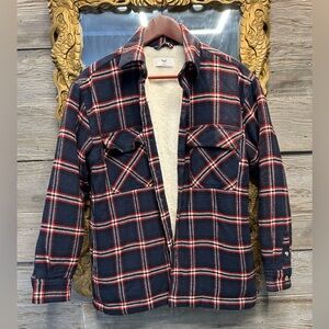TNA Sherpa lined plaid shacket